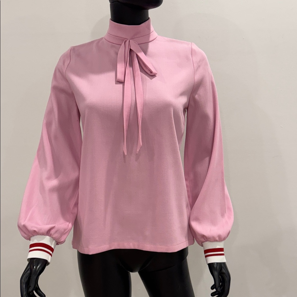 Mother of Pearl Pink Wool Tie-Neck Blouse – Size US 6 – Made in Portugal NEW